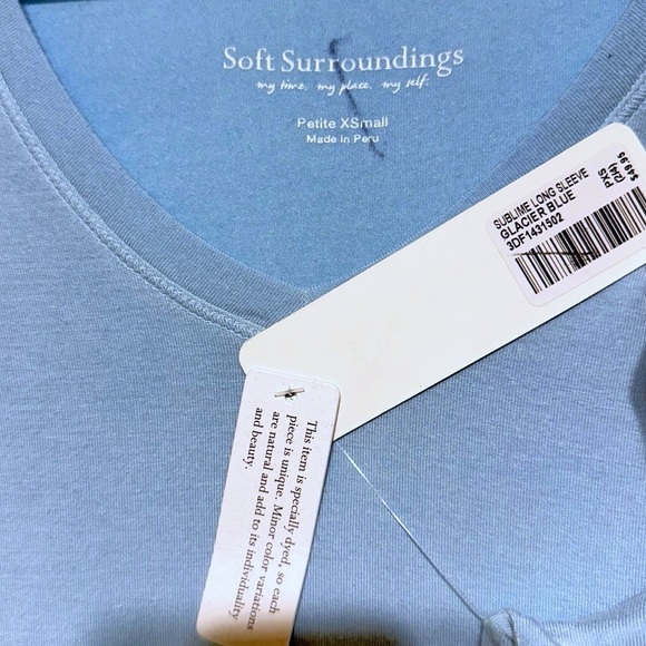 Soft Surroundings Sublime Long Sleeves Plunge Neck T-Shirt In Glacier Blue PXS - Picture 2 of 11